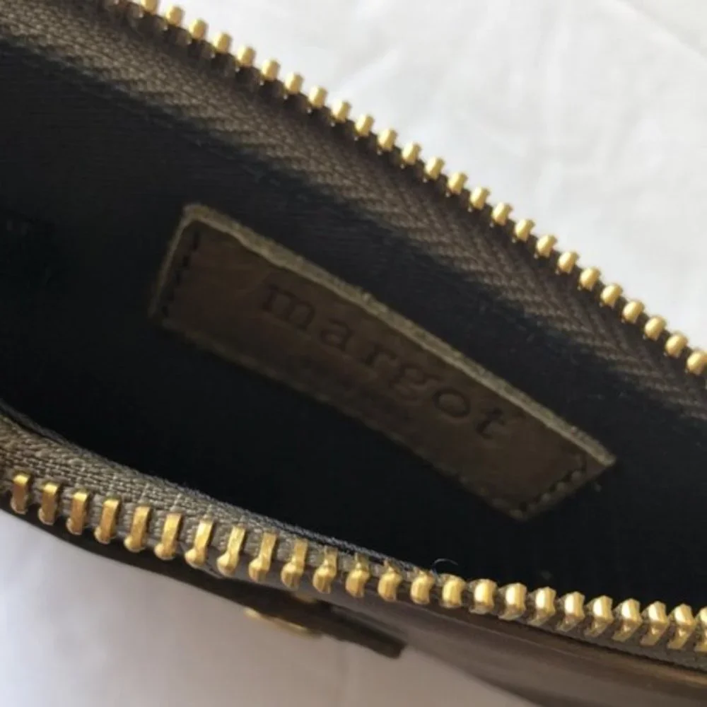 Margot Olive Green -grey slim leather Card case wallet wristlet